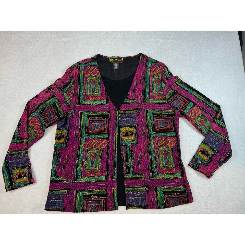 Marisol Eclectic Slinky Knit Artsy Cardigan Size XL‎ Dopamine Colorful 90's